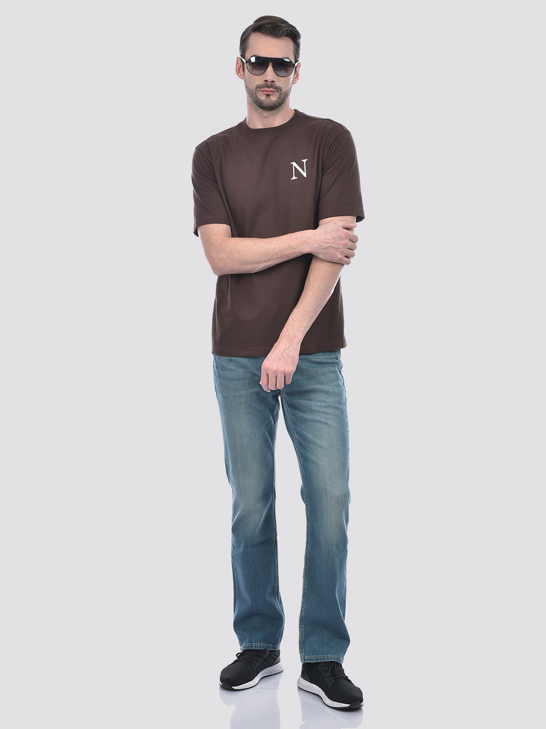 Numero Uno Men's Half Sleeve Oversized Brown Round Neck T-Shirt